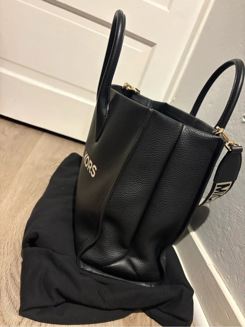 Michael Kors Black Logo Satchel with Contrast Strap